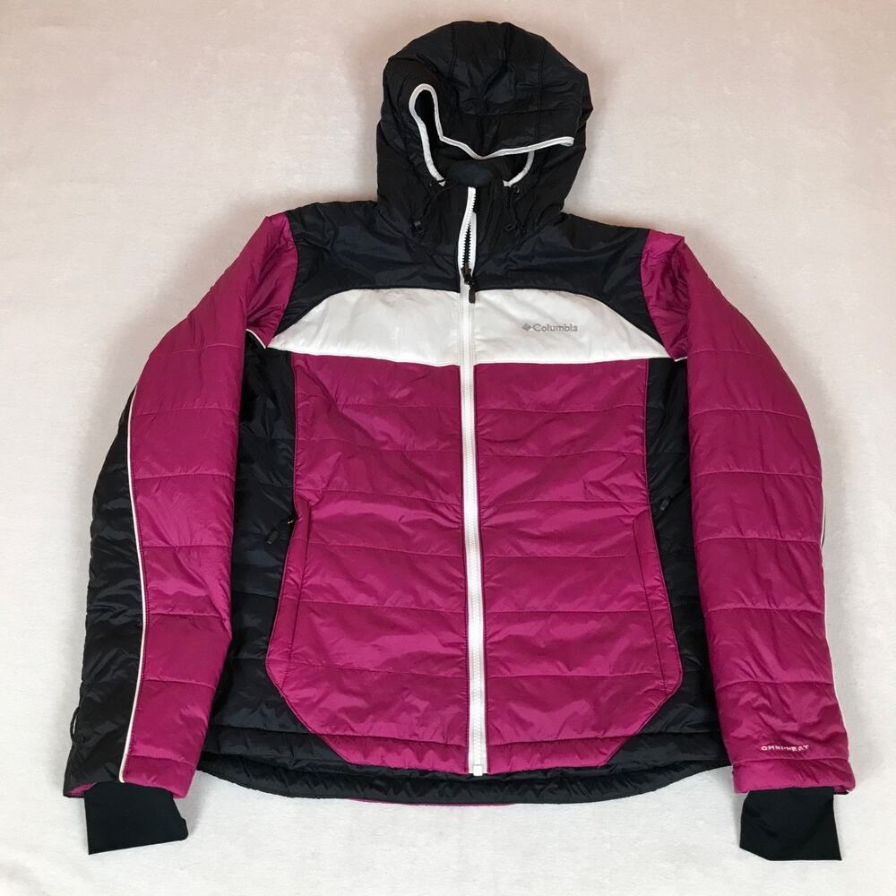 Columbia Omni Shield Heat Puffer Insulated Pink Full Zip Hooded Jacket